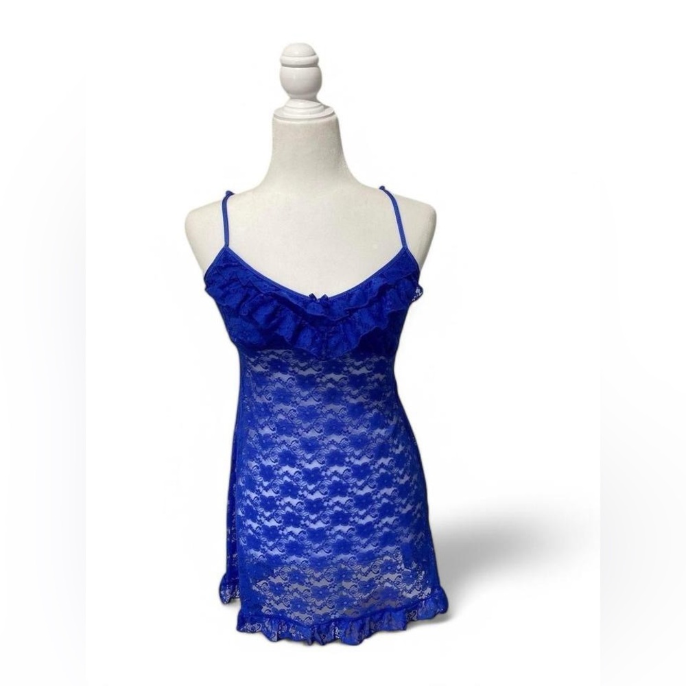 In Bloom Blue Ruffled Fitted slipdress